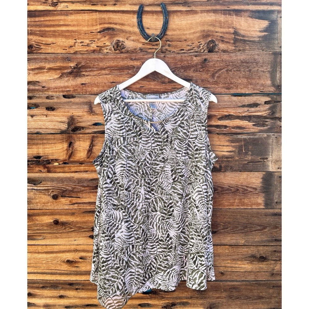 CATHERINES | Sleeveless Tropical Leaves Tank Top 1X